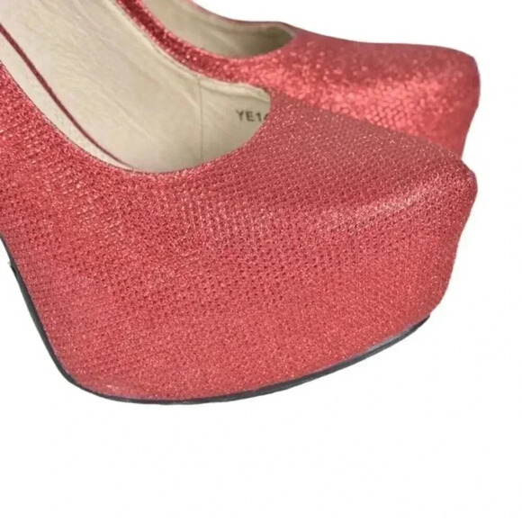 Brida Red Glitter Platform  Heels Stilettos Glitter Closed Toe Size 39 - Picture 2 of 12